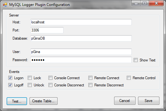 MySQL Logger configuration
